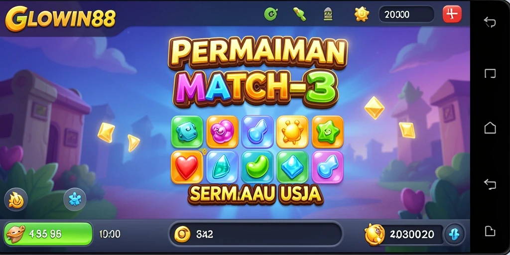 Gameplay GLOWIN88 yang penuh warna dan tantangan Match-3.