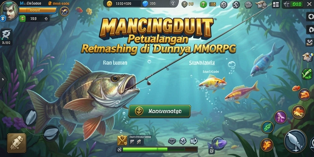 Tampilan gameplay MANCINGDUIT dengan aksi memancing yang seru.